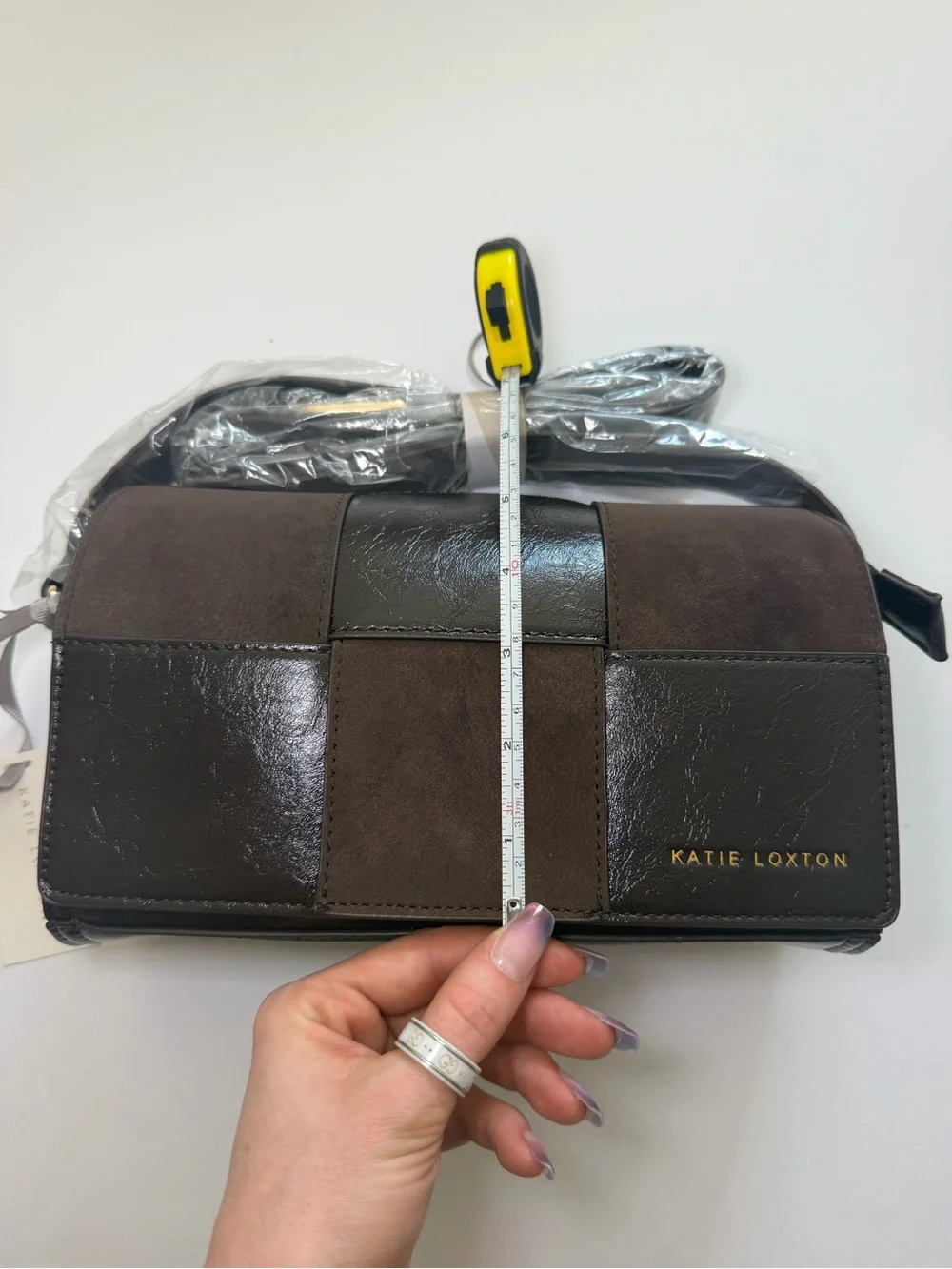 Katie Loxton Patchwork Crossbody Bag in Brown and Black Patchwork Wallet